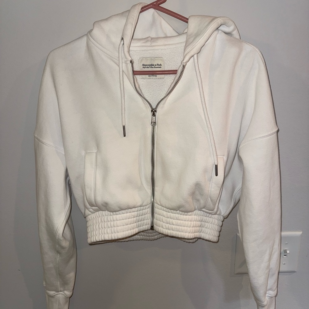 A&F cropped white zip up